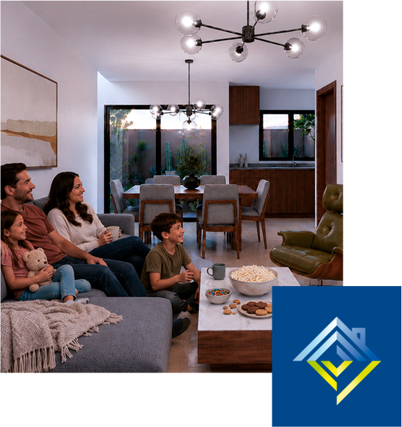 Familia en sala de estar moderna